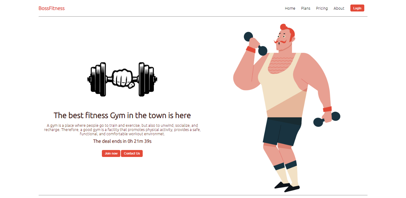 Landing page for a fitness gym